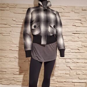 Plaid Black and Gray Cropped Jacket